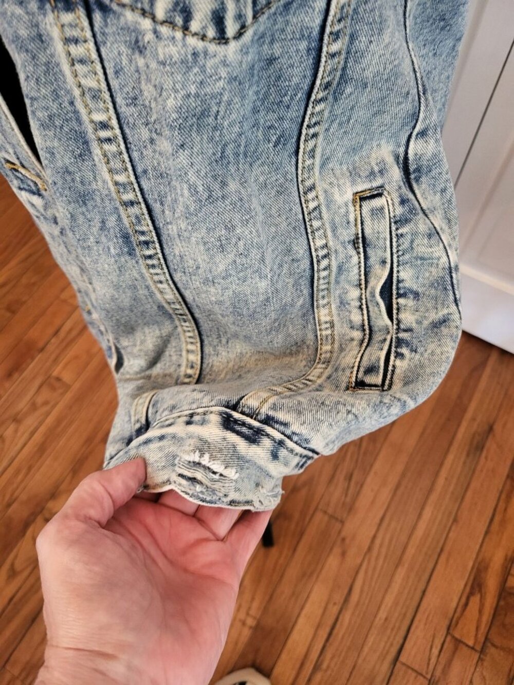 Acid Washed Short Sleeve Denim Jacket Distressed L Grunge Western Streetwear - Picture 8 of 12